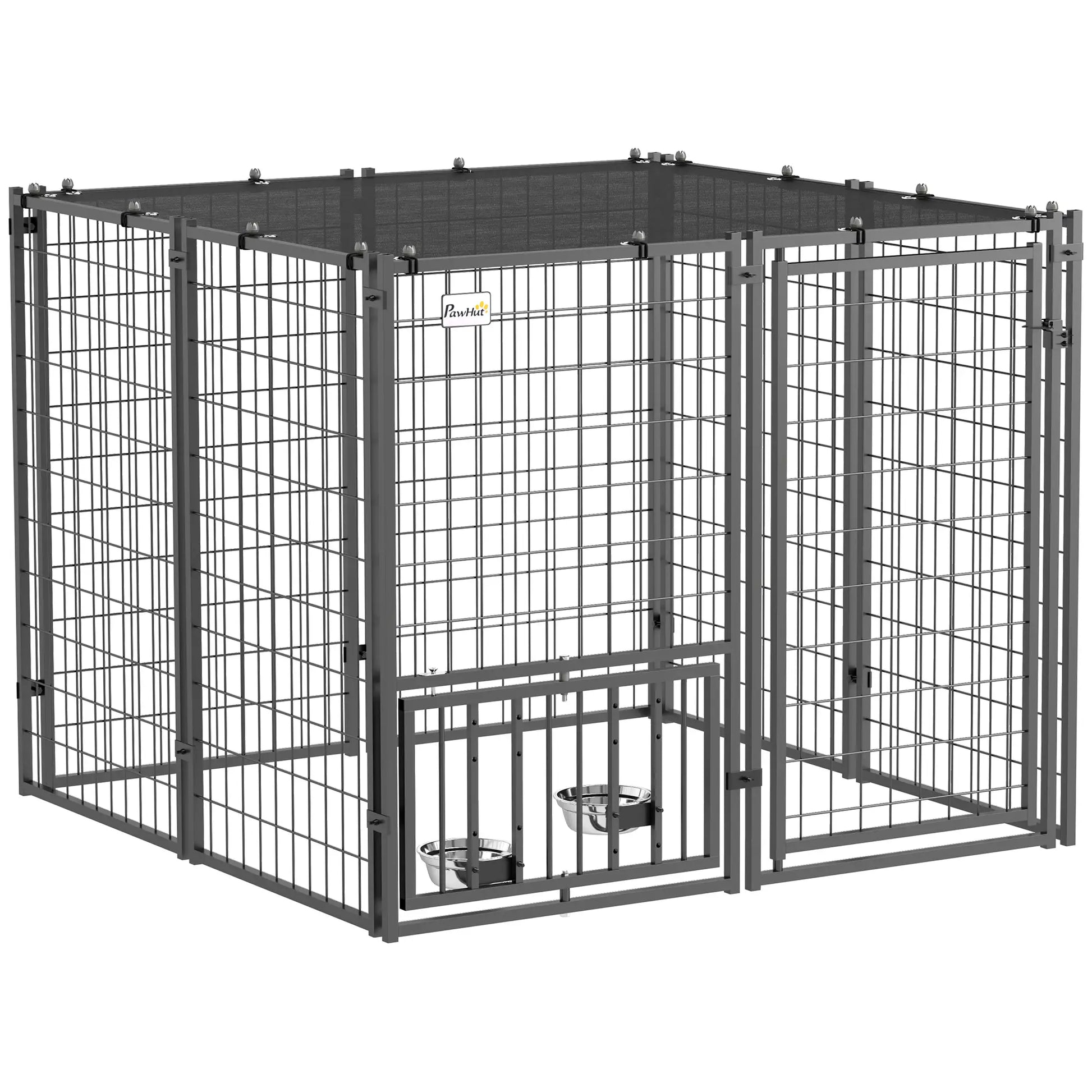 Outdoor Dog Run, Adjustable Rotatable Bowls, Sun-Shade Cover, 4.6' x 4.6' x 3.7' Houses, Kennels & Pens at Gallery Canada