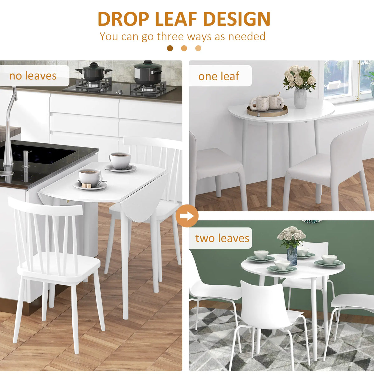 Folding Dining Table, Round Drop Leaf Kitchen Table, Distressed White, White Dining Tables at Gallery Canada