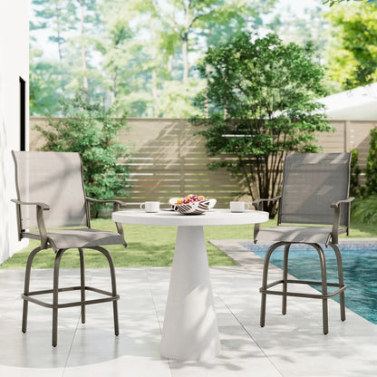 Outdoor Bar Stools Set of 2, Swivel High Back Chairs, Light Grey Bistro Sets at Gallery Canada