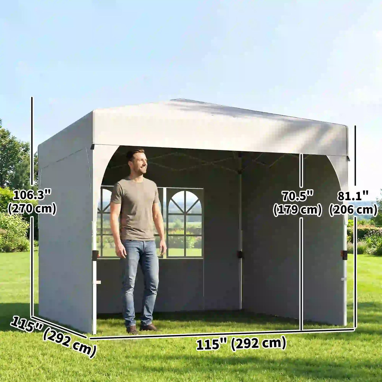 9.6 x 9.6 ft Pop Up Canopy Tent, 3 Sidewalls, UPF 50+, Light Grey Pop Up Canopies at Gallery Canada