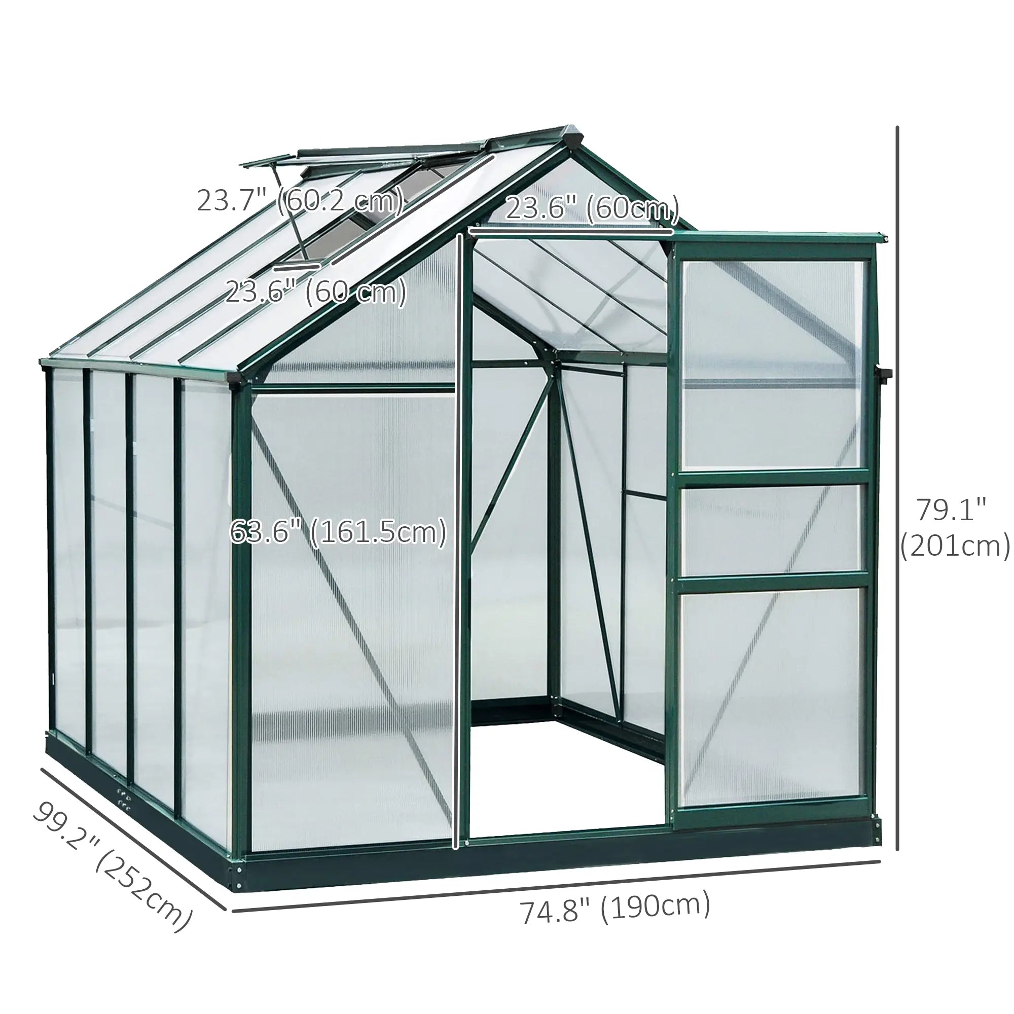 6.2' x 8.3' x 6.6' Polycarbonate Greenhouse, Walk-In w/ Slide Door, Clear Walk In Greenhouses at Gallery Canada