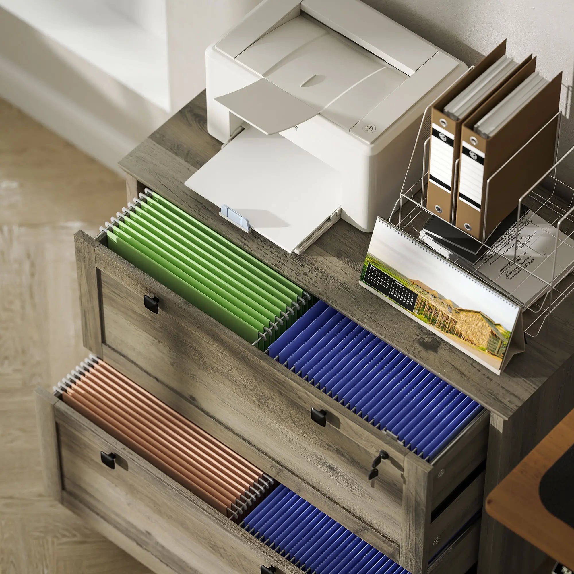 2 Drawer File Cabinet, Lockable, Adjustable Hanging Bar, Letter, A4 Size, Weathered Grey Oak Office Cabinets & Cupboards at Gallery Canada