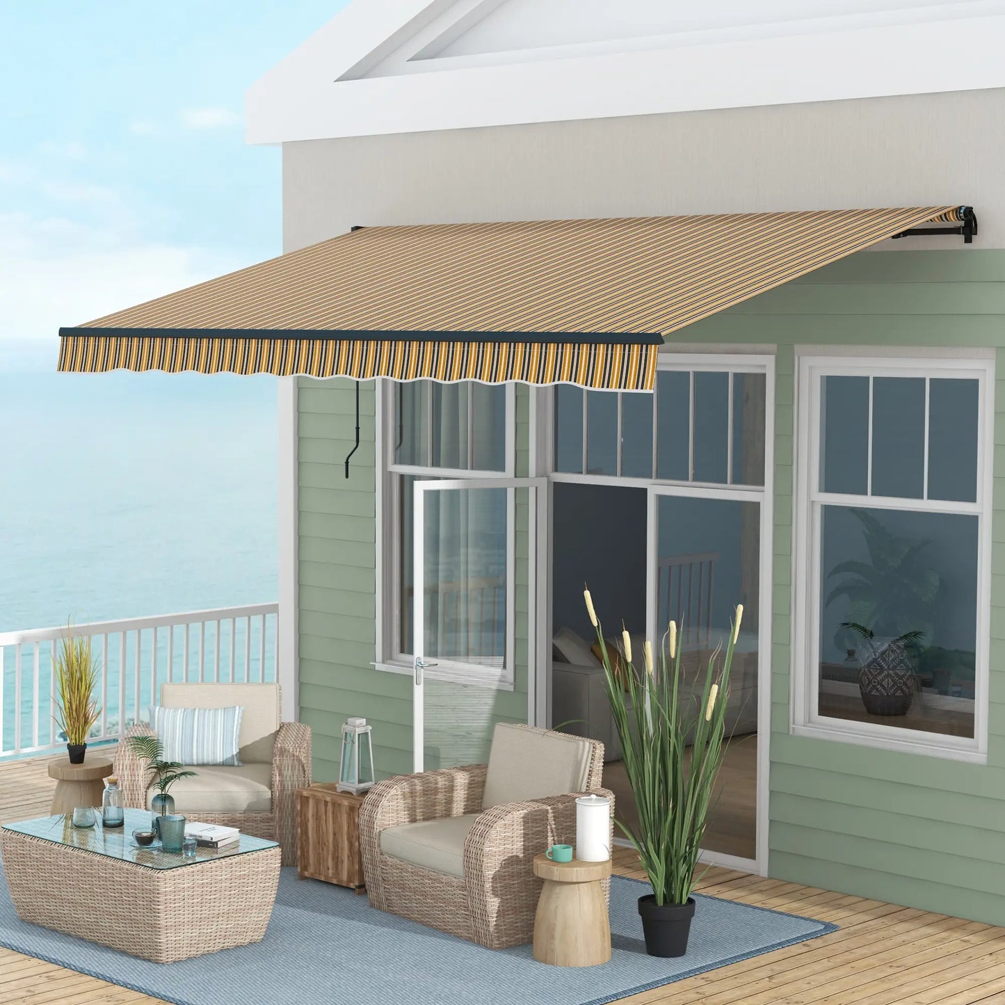 13' x 10' Retractable Awning, UV Resistant Sunshade, Dark Grey, Amber Window Awnings at Gallery Canada