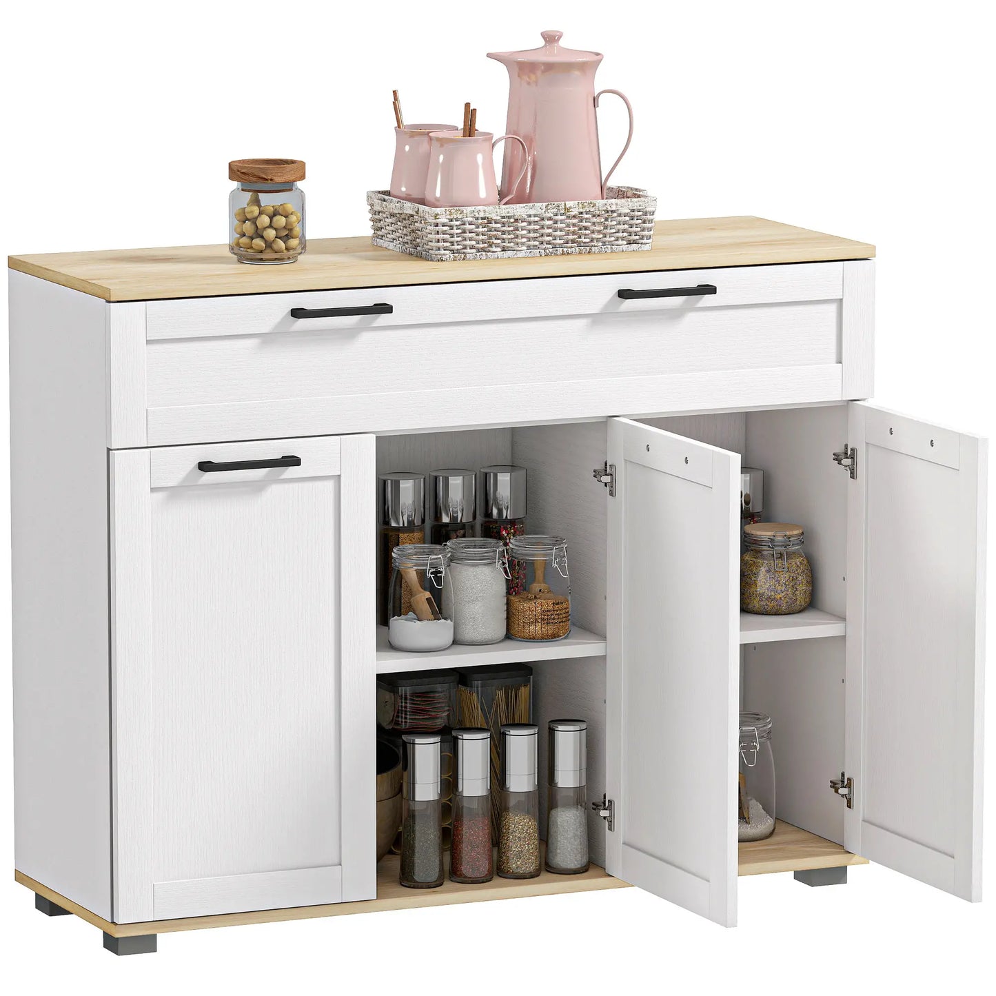 Modern 40" Sideboard Buffet Cabinet, 3 Doors, 2 Shelves, White Bar Cabinets at Gallery Canada