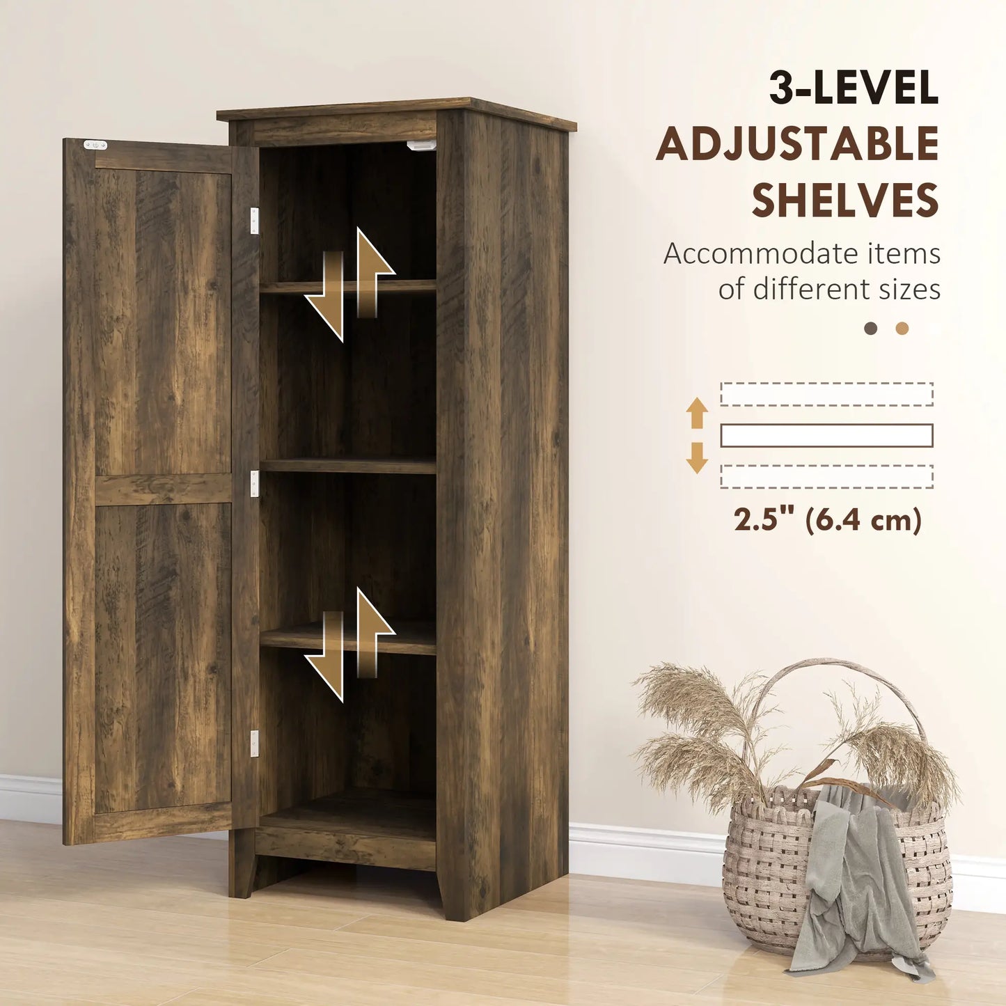 48" Farmhouse Kitchen Pantry Cabinet, Adjustable Shelves, Brown Kitchen Pantry Cabinets at Gallery Canada