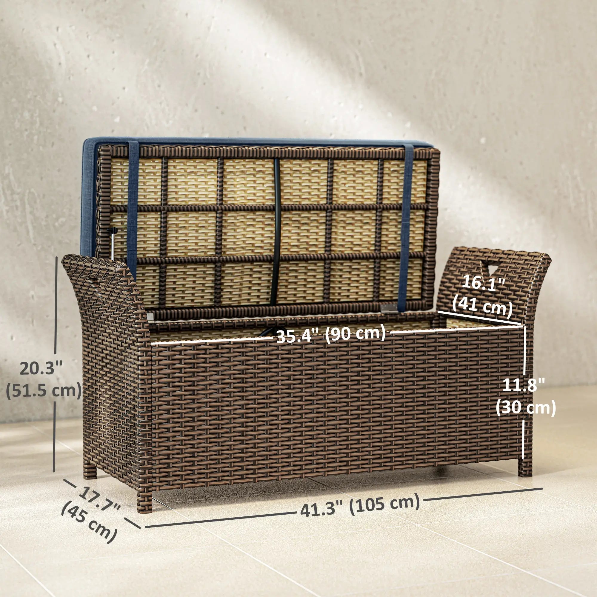 29 Gallon Wicker Deck Box, Outdoor Storage Bench, Navy Blue Patio Storage Boxes at Gallery Canada