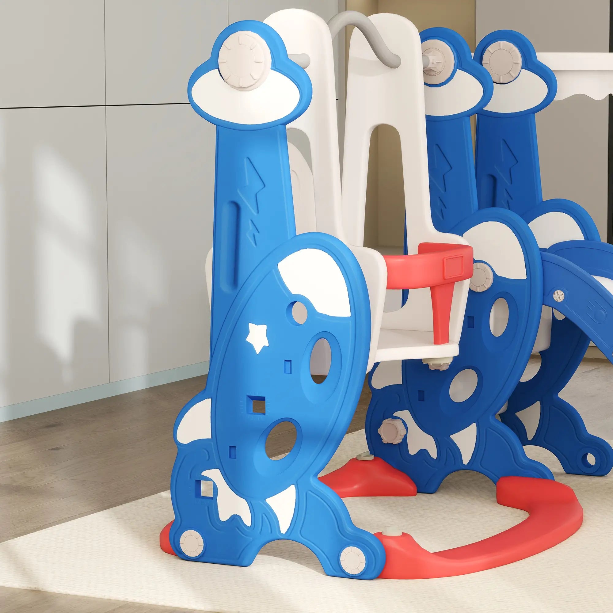4-in-1 Slide, Swing Set, Basketball Hoop, Climber, Ages 1.5-4, Dark Blue Gym Sets & Swings at Gallery Canada