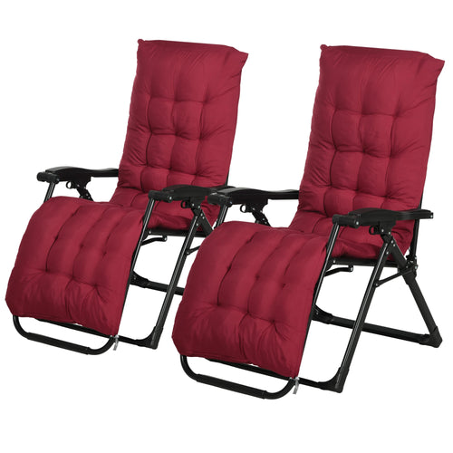 Folding Garden Chairs Set of 2, Reclining Zero Gravity, Wine Red