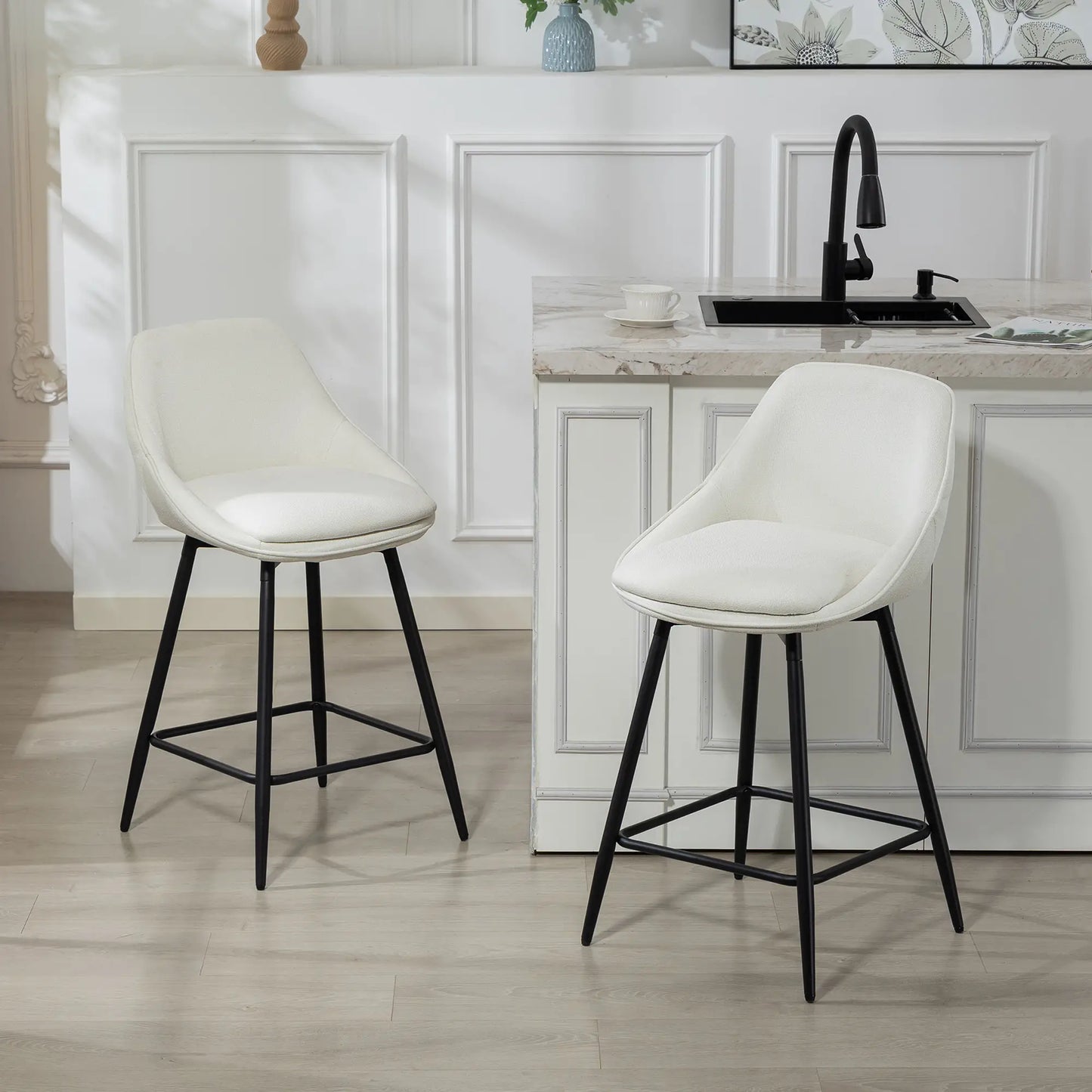 26 Inch Counter Height Barstools Set of 2, Upholstered Swivel, Cream White Bar Stools at Gallery Canada