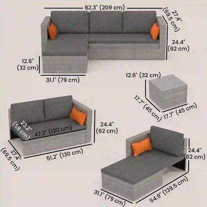 3-Piece Patio Furniture Set, Sectional Sofa, Wicker Chair, Grey Patio Furniture Sets at Gallery Canada