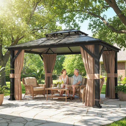 10' x 12' Hardtop Gazebo, Steel Permanent Outdoor, Khaki Gazebos at Gallery Canada