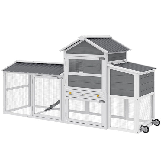 Mobile Chicken Coop With Wheels, 80" L, Wooden Hen House With Run Chicken Coops Grey, White, Black at Gallery Canada
