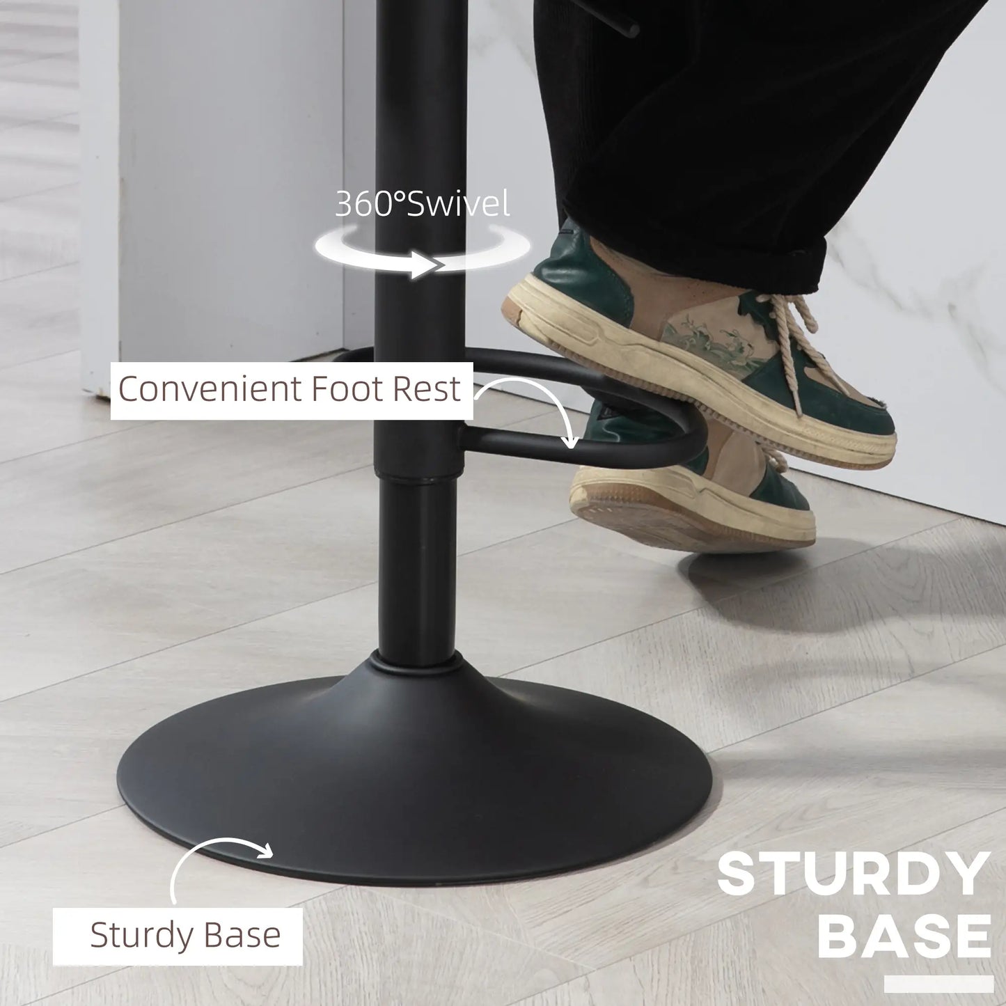 Swivel Bar Stools Set of 2, Faux Leather Upholstered Counter Height Barstools with Round Metal Base Bar Stools at Gallery Canada