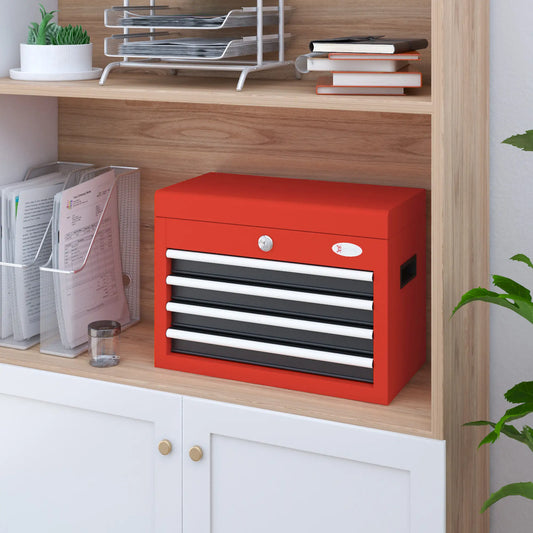 Portable Tool Chest, 4 Drawers, Lockable Steel Box, Red Tool Organizers Red, Black at Gallery Canada