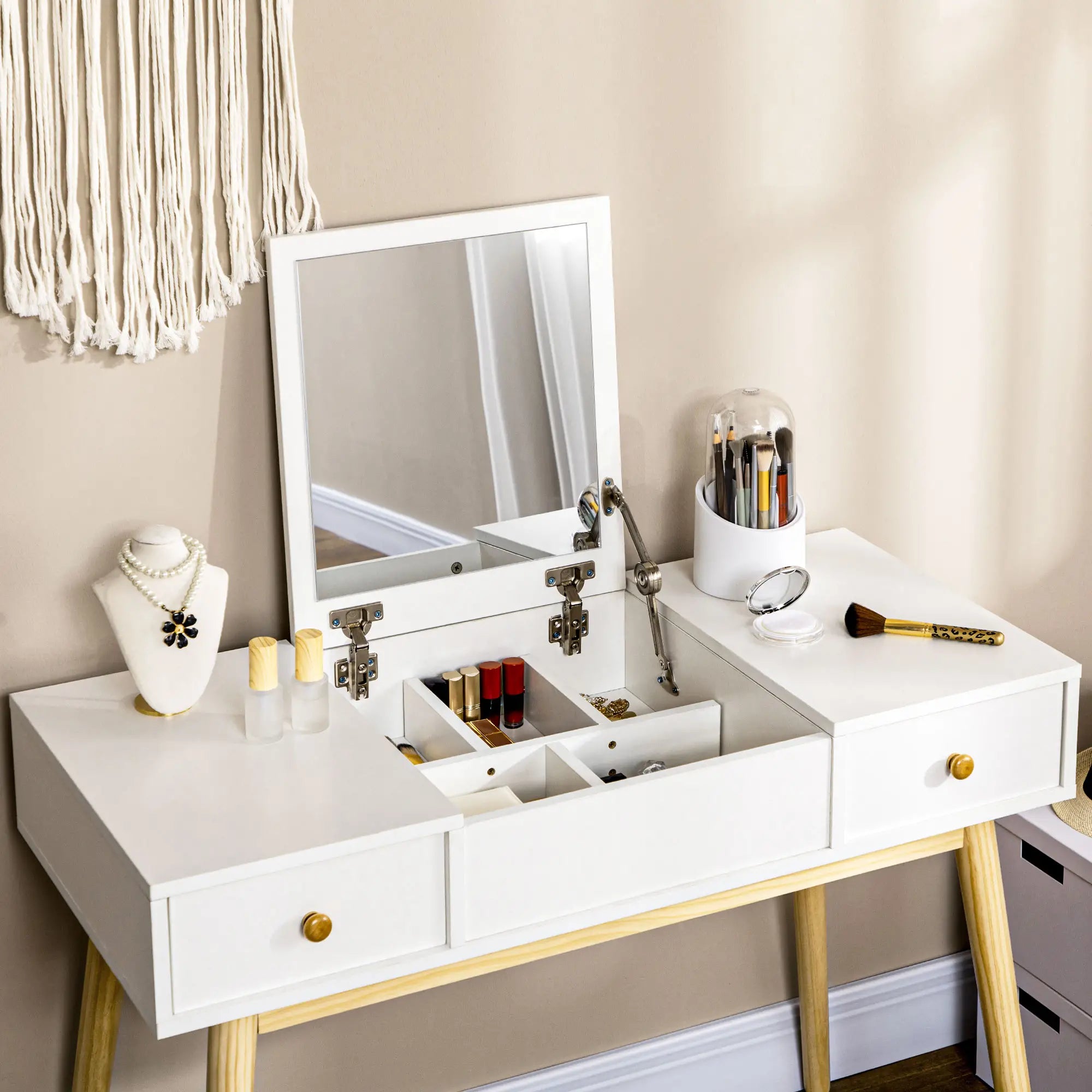 Dressing Table Set with Mirror, Stool, 2 Drawers, White Dressing & Vanity Tables at Gallery Canada