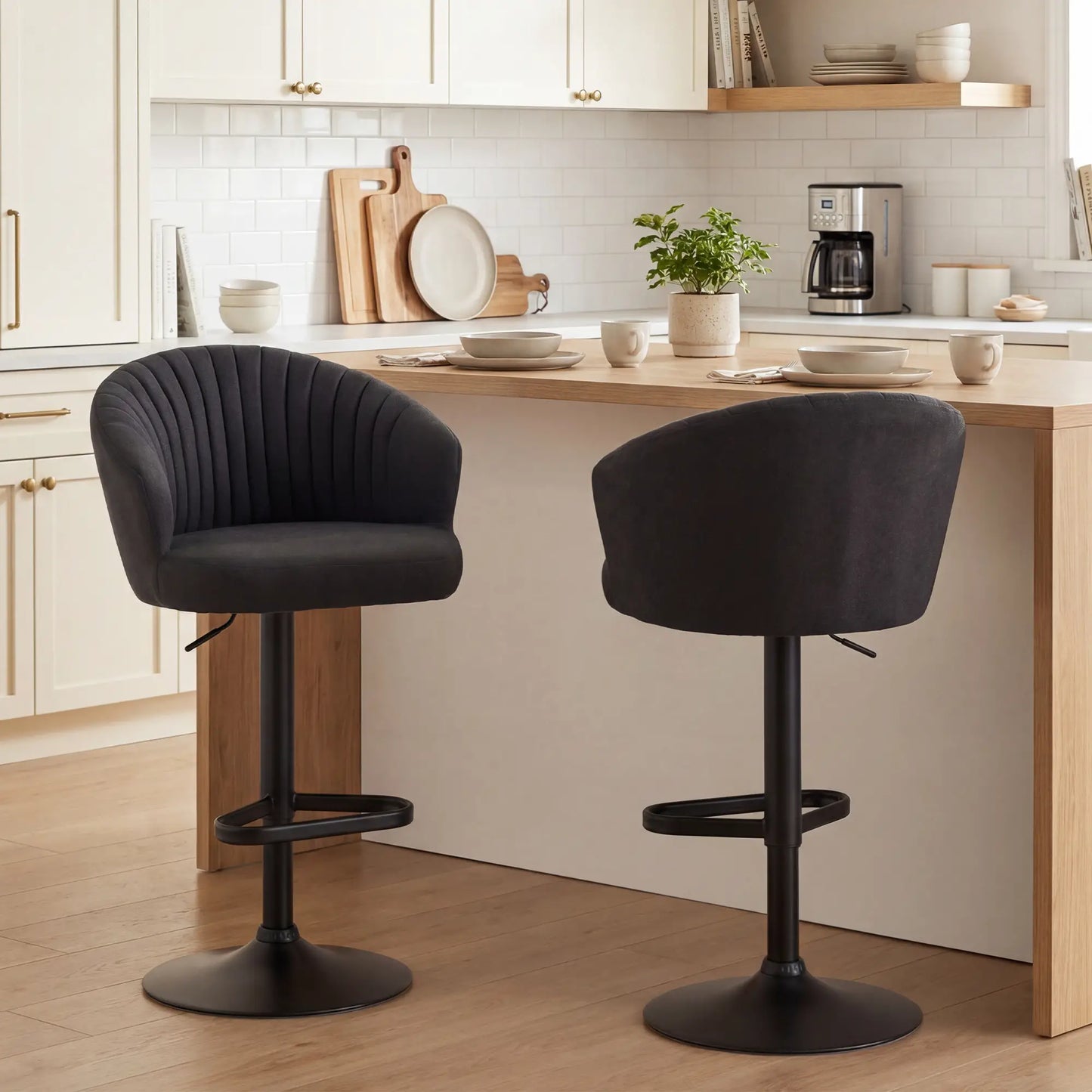 Adjustable Bar Stools Set of 2, Upholstered Kitchen Stools, Steel Frame, Black Bar Stools at Gallery Canada