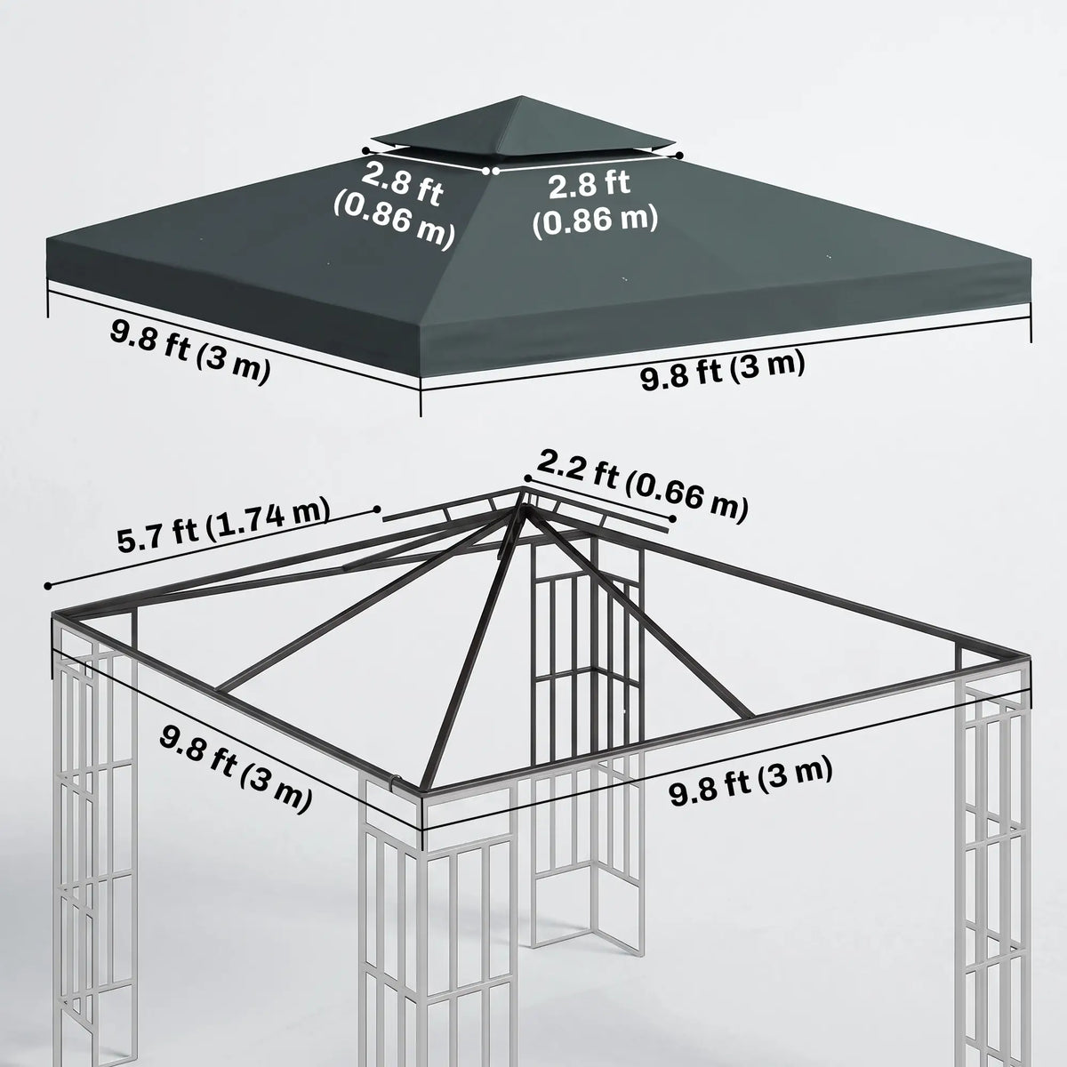 10'X10' 2-Tier Gazebo Canopy Replacement Top Outdoor Shade, Charcoal Gazebo Canopy Replacement at Gallery Canada