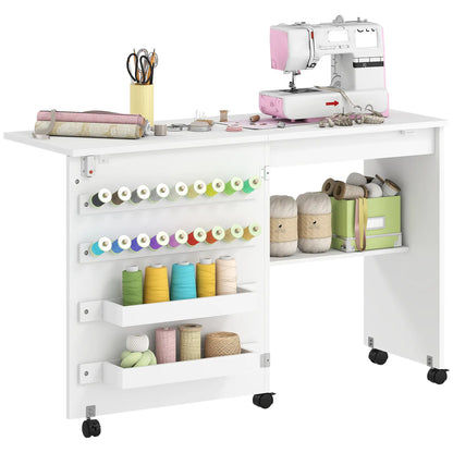 Sewing Machine Table on Wheels, Folding Craft Table with Storage, White Storage Cabinets at Gallery Canada