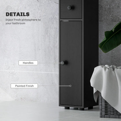 71" Tall Bathroom Cabinet, Narrow Toilet Paper Storage, 2 Door, Adjustable Shelves, Black Bathroom Cabinets at Gallery Canada