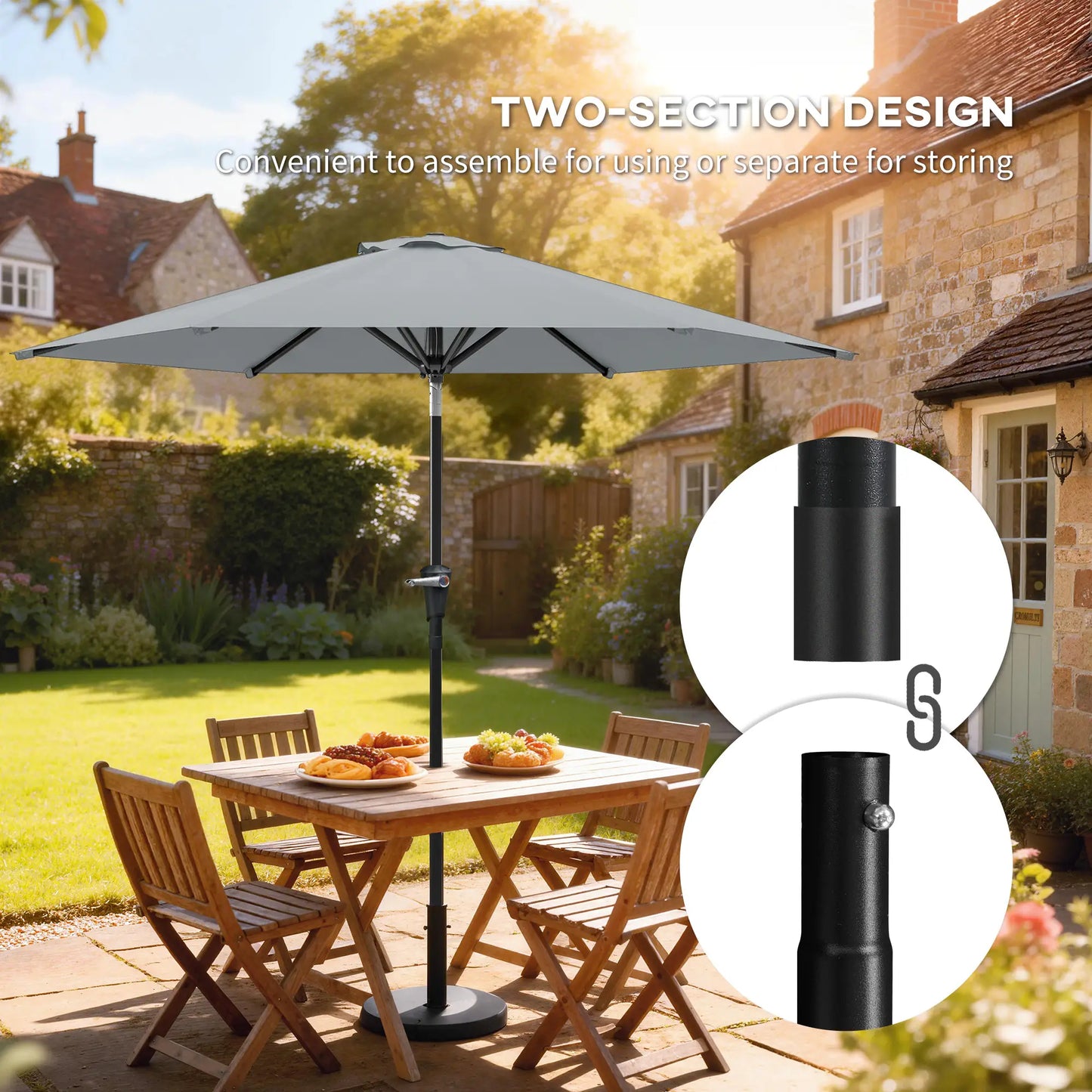 Outdoor Patio Sun Umbrella, 6 Ribs, Light Grey Patio Umbrellas at Gallery Canada