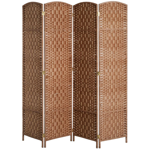 6ft Folding Room Divider, 4 Panel Wooden Frame, Natural