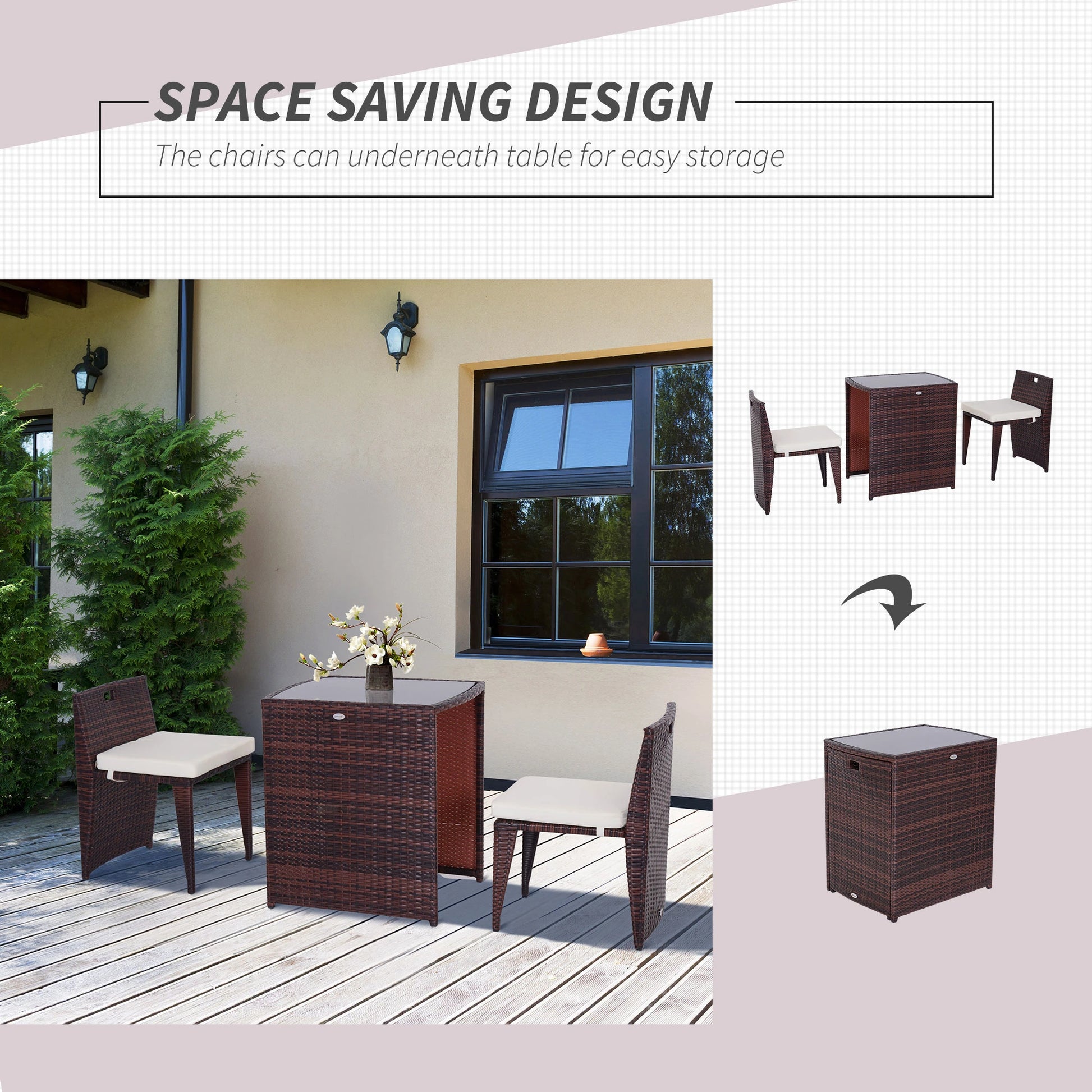 3-Piece Wicker Patio Dining Set, Removable Cushions, Glass Table, Cream White Outdoor Dining Sets at Gallery Canada