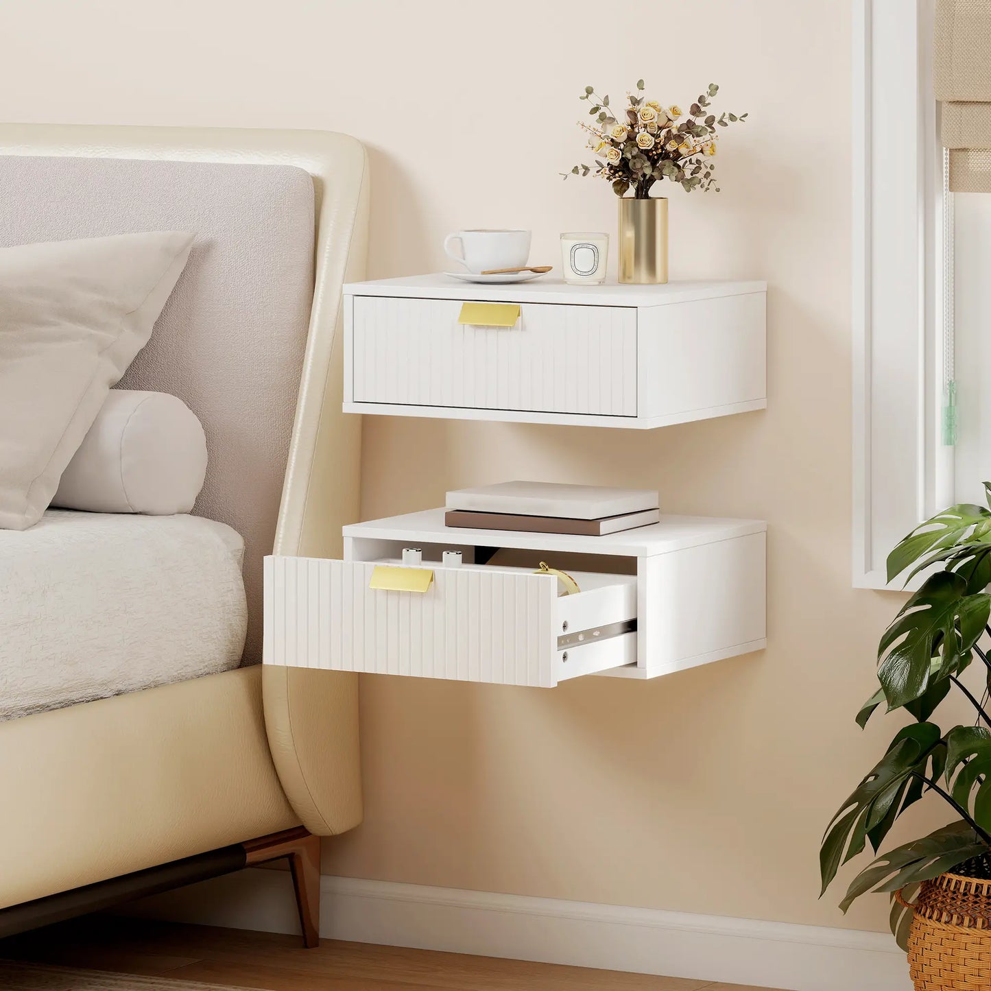 Floating Nightstands Set Of 2, Wall Mounted Bedside Tables, White