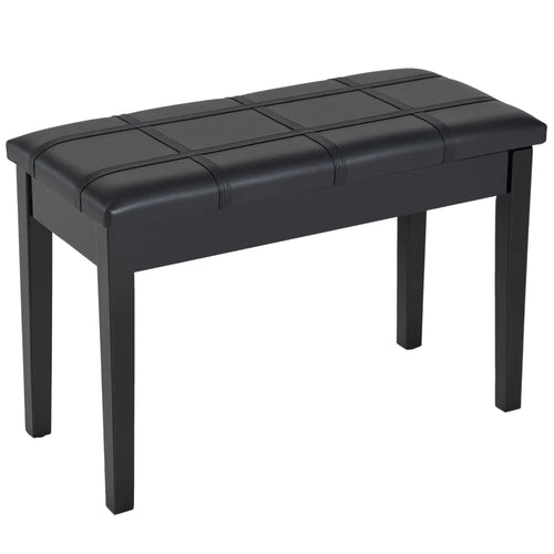 Classic Piano Bench, PU Leather, Rubber Wood Legs, Black