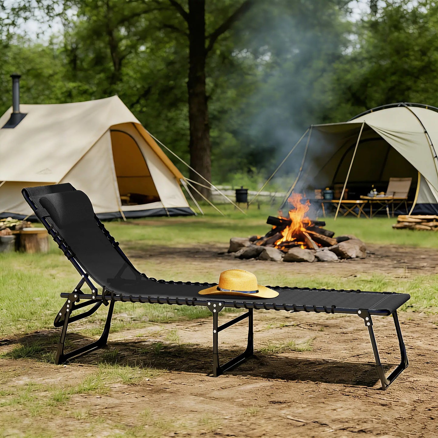 Outdoor Folding Lounge Chair, 4-Level Adjustable, Black Lounger Chairs at Gallery Canada