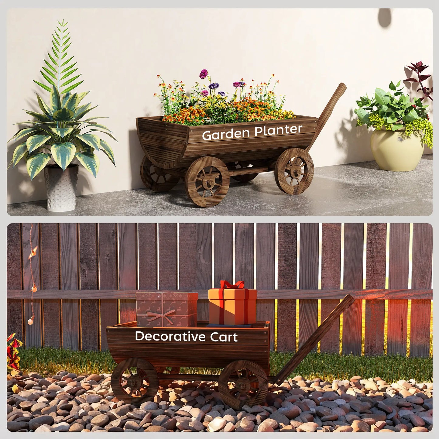Wooden Wagon Planter Box, Mobile Garden Planter With 4 Wheels Raised Garden Beds at Gallery Canada