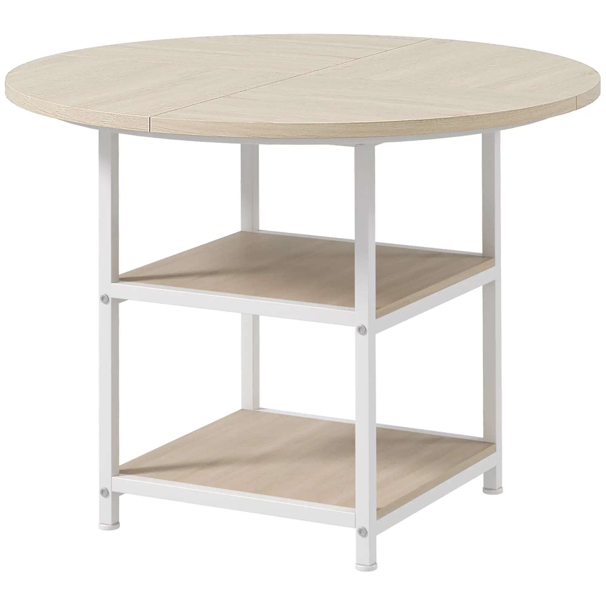 Round Kitchen Table, 39.4 Inch, Storage Shelves, Oak Dining Tables Oak, White at Gallery Canada