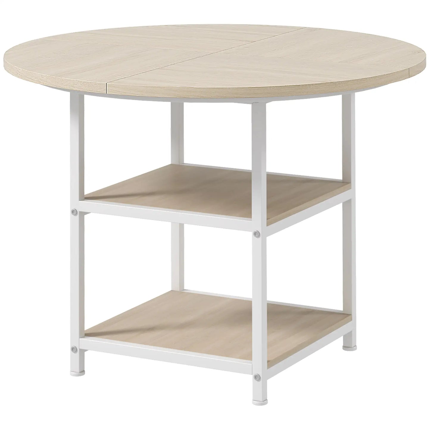 Round Kitchen Table, 39.4 Inch, Storage Shelves, Oak Dining Tables Oak, White at Gallery Canada