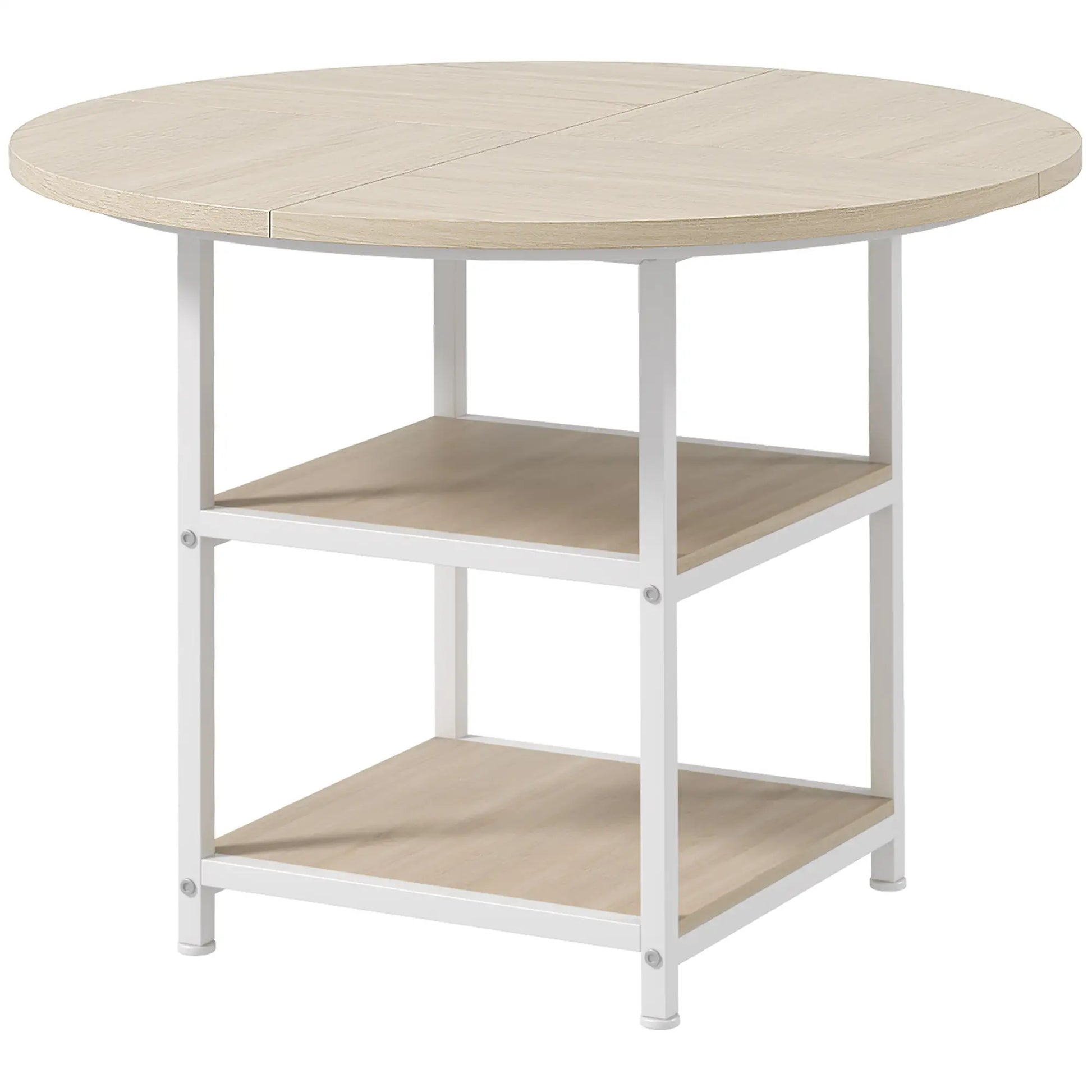 Round Kitchen Table, 39.4 Inch, Storage Shelves, Oak Dining Tables Oak, White at Gallery Canada