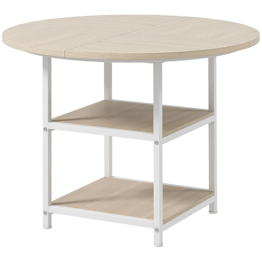 Round Kitchen Table, 39.4 Inch, Storage Shelves, Oak Dining Tables Oak, White at Gallery Canada