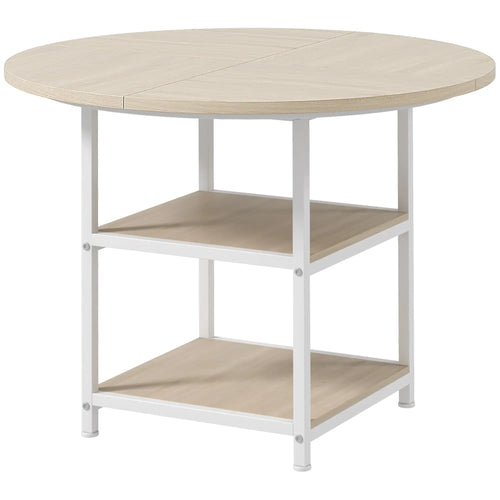 Round Kitchen Table, 39.4 Inch, Storage Shelves, Oak