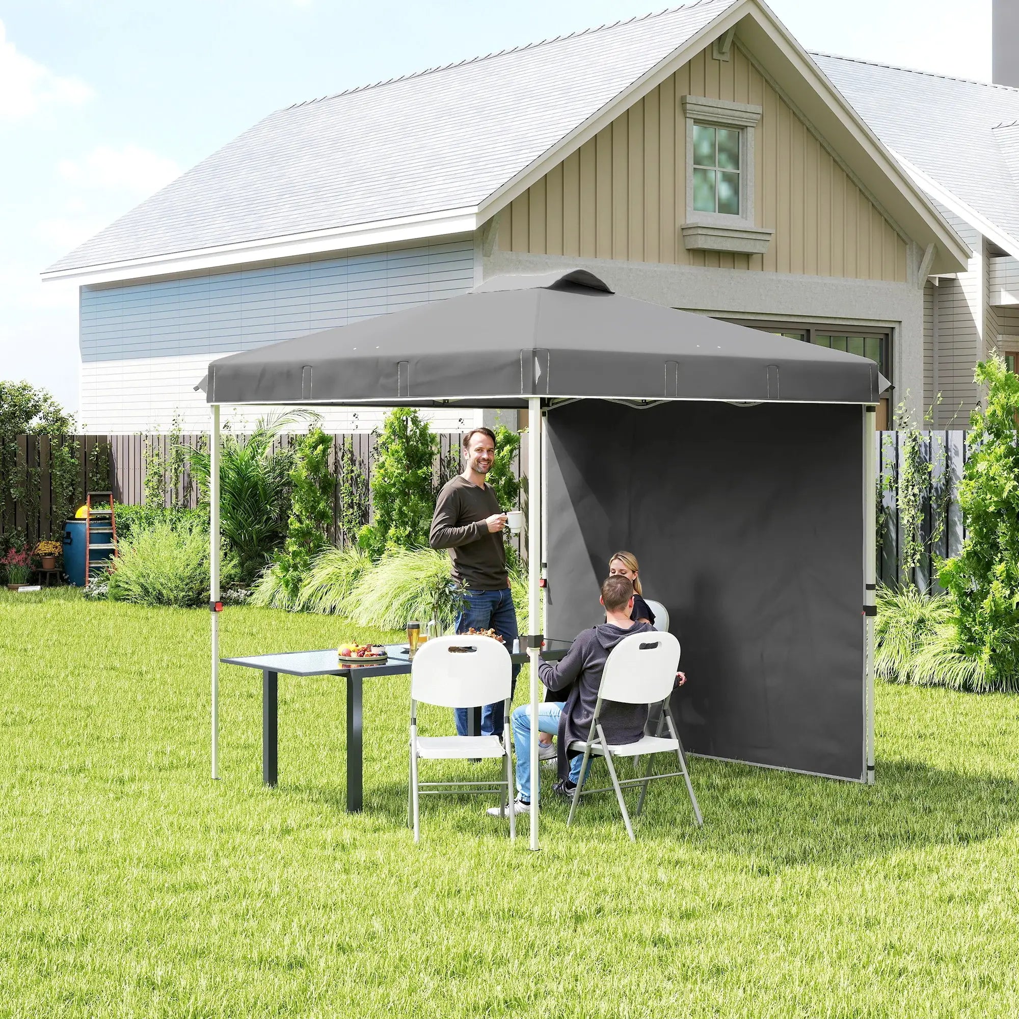 8 x 8 ft Pop Up Canopy, Adjustable Height, Sidewall, Carry Bag, Dark Grey Pop Up Canopies at Gallery Canada