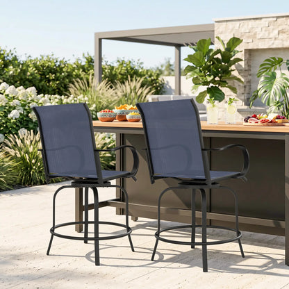 Outdoor Bar Stools Set of 2, 360° Swivel, 26.8" x 29.5" x 48.4", Navy Blue Bistro Sets at Gallery Canada