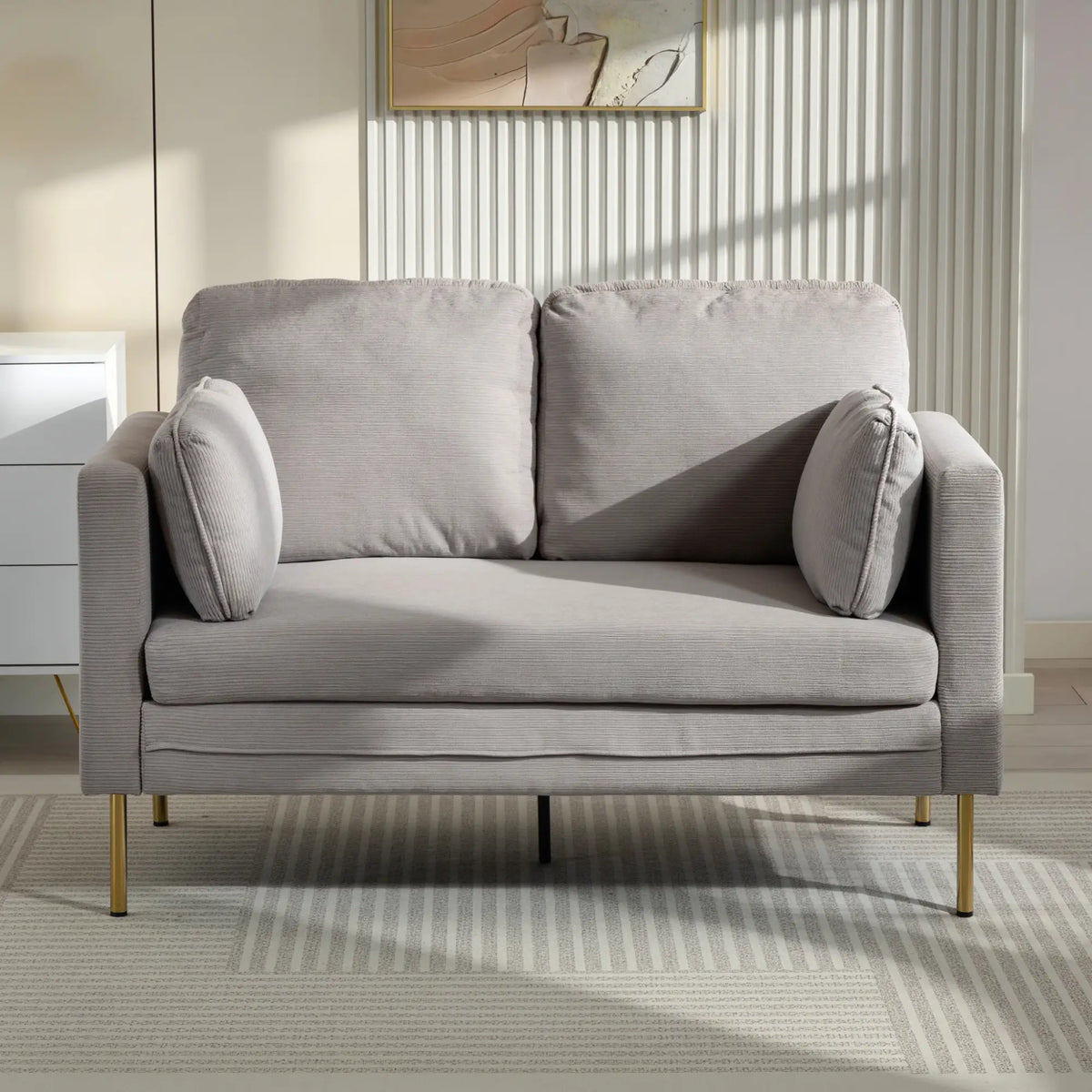 55" Grey Loveseat Sofa With 2 Pillows, Metal Legs, Grey 2-Seater Sofas at Gallery Canada