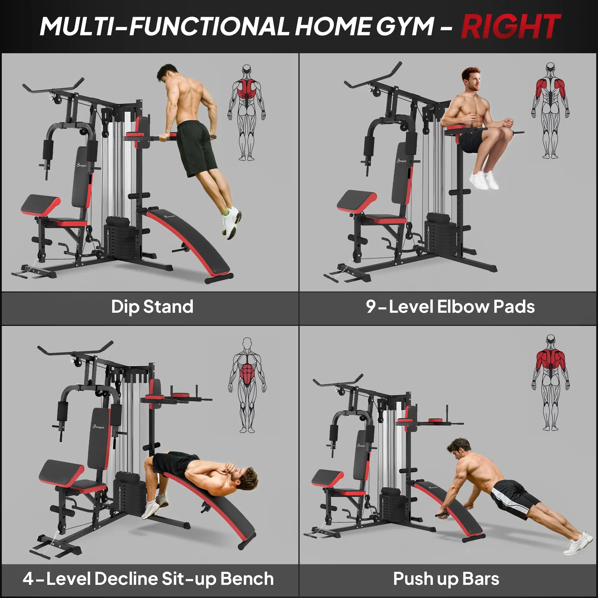 Home Gym Equipment, Workout Station with Bench, Push Up Stand, Dip Station, 99lbs Weights Power Towers at Gallery Canada