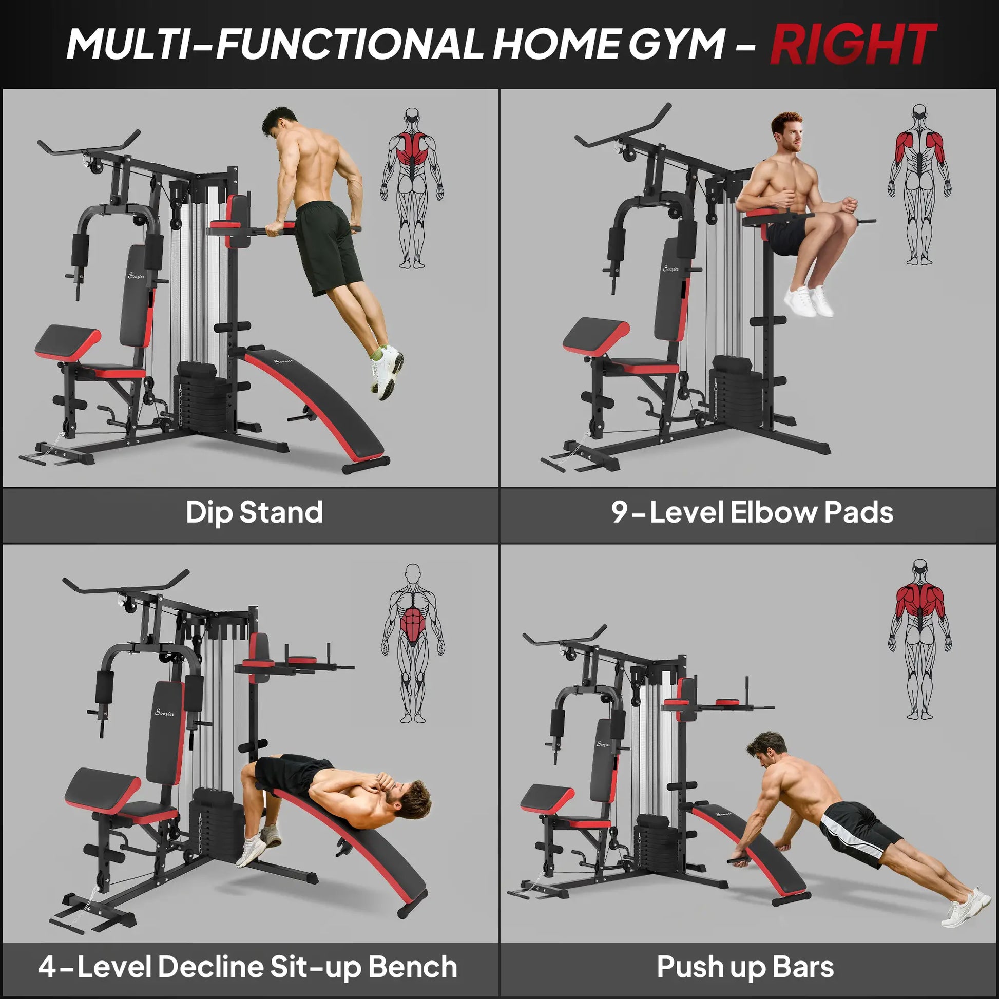 Home Gym Equipment, Workout Station with Bench, Push Up Stand, Dip Station, 99lbs Weights Power Towers at Gallery Canada