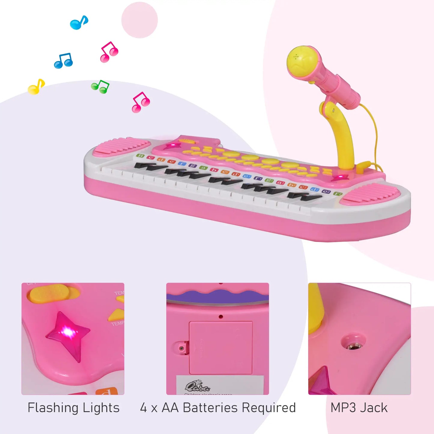 Kids Toy Piano Keyboard, Sitting Stool, Microphone, Flashlight, Pink Electronic Musical Pianos at Gallery Canada