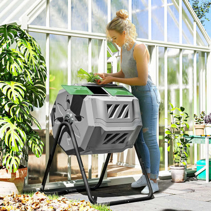 Dual Chamber 43 Gallon Compost Bin, 360 Rotating, Dark Green Outdoor Compost Bin at Gallery Canada