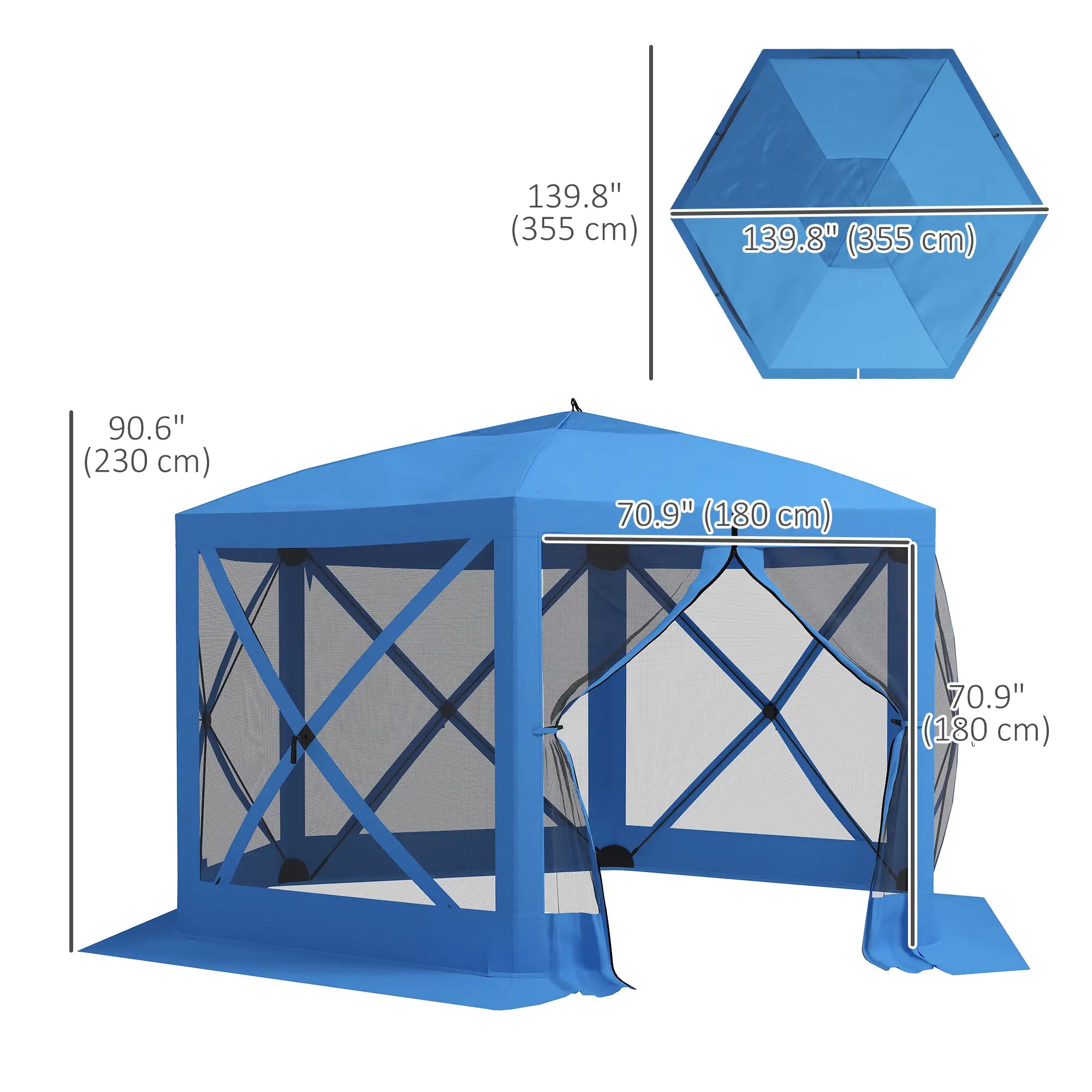 12' x 12' Hexagon Pop Up Screen Tent, Camping Shelter With Mesh Sidewalls, Carry Bag, Blue Pop Up Canopies at Gallery Canada
