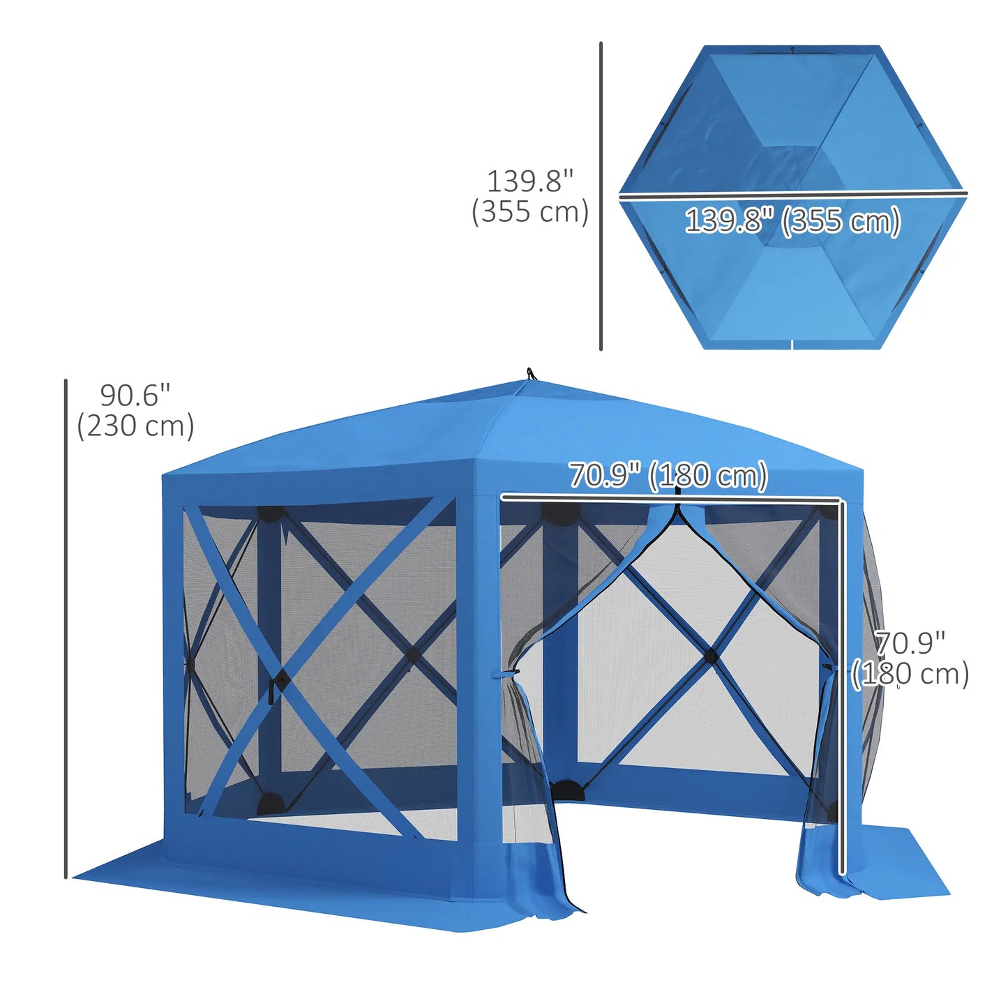 12' x 12' Hexagon Pop Up Screen Tent, Camping Shelter With Mesh Sidewalls, Carry Bag, Blue Pop Up Canopies at Gallery Canada