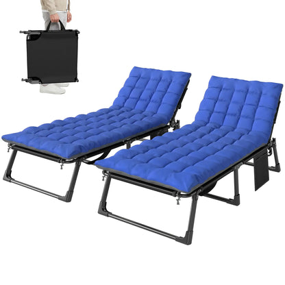 75 cm Wide Folding Chaise Lounge Chair, Set of 2, Grey/Blue Lounger Chairs at Gallery Canada