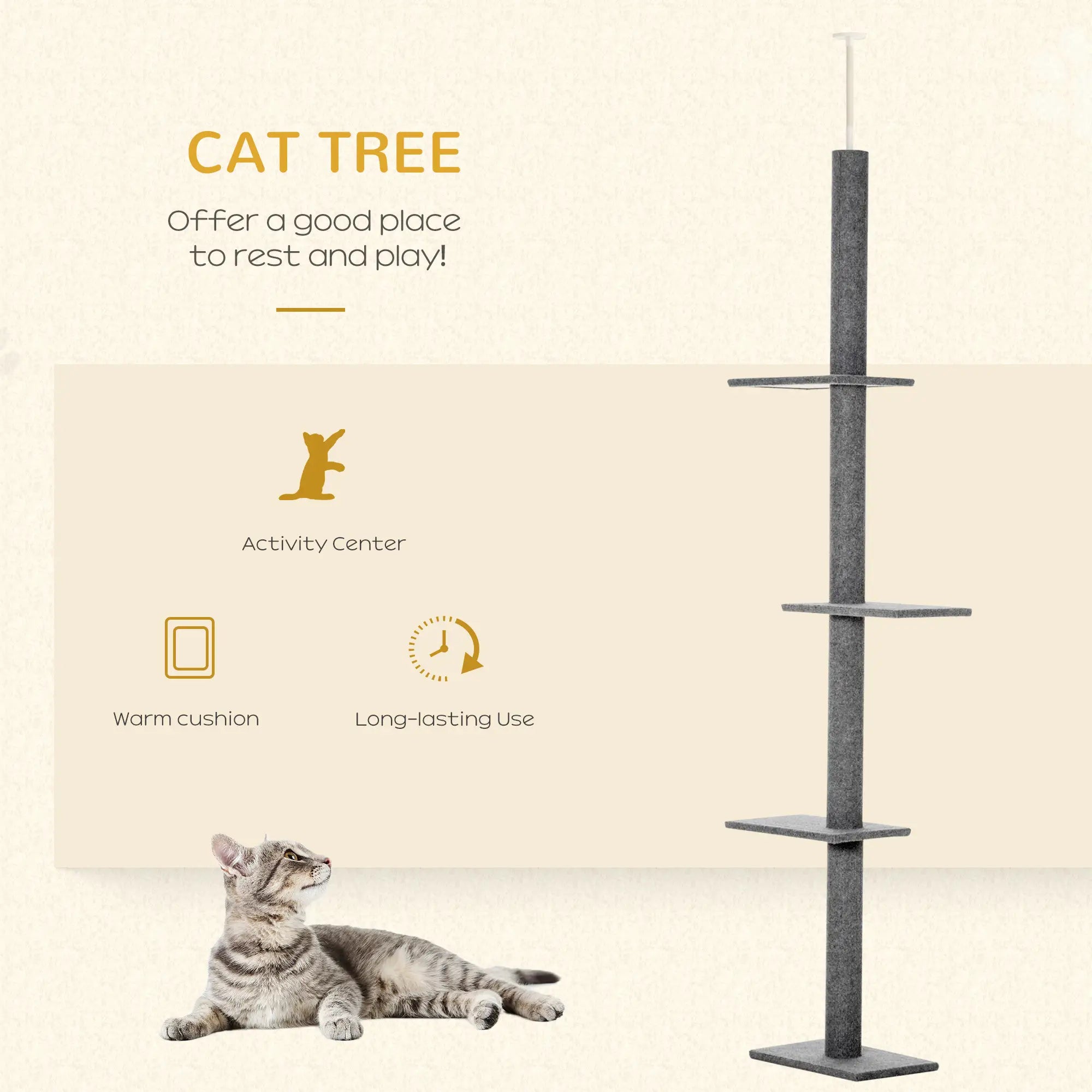 100 Cat Tree, 3 Perches Activity Center, Grey Floor to Ceiling Cat Trees at Gallery Canada