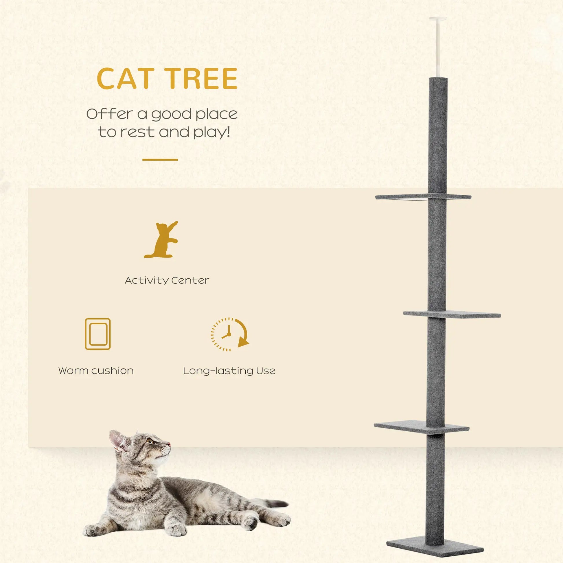 100 Cat Tree, 3 Perches Activity Center, Grey Floor to Ceiling Cat Trees at Gallery Canada