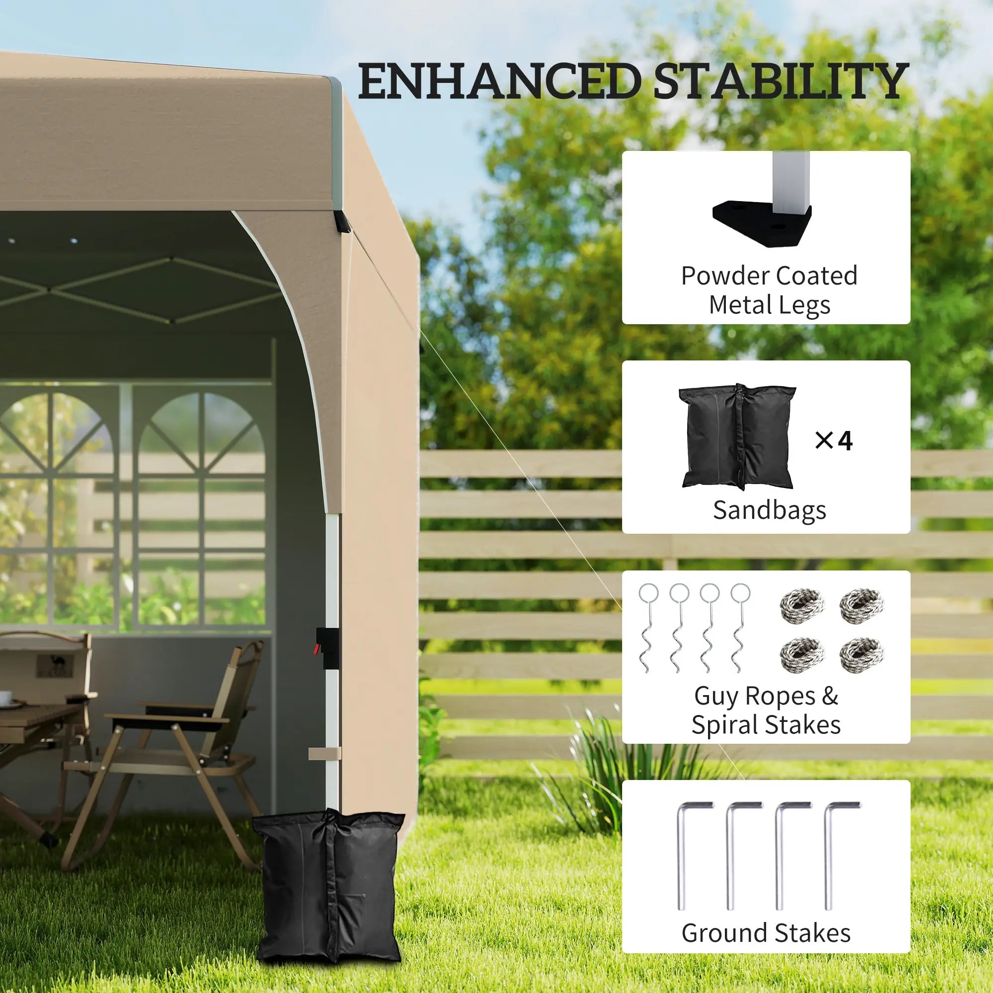 9.6 x 9.6 ft Pop Up Canopy Tent, 3 Sidewalls, UPF 50+, Khaki Pop Up Canopies at Gallery Canada