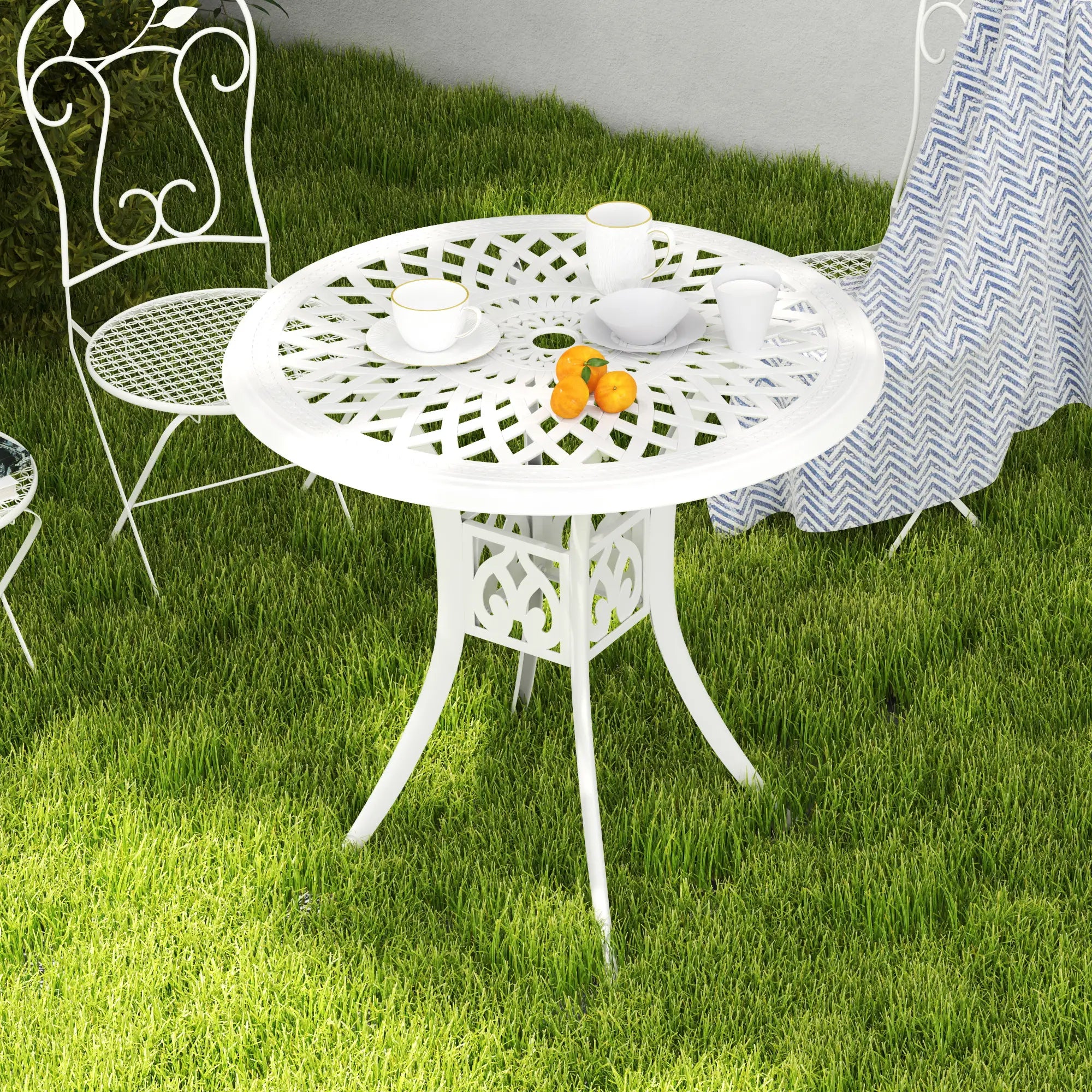30-Inch Round Patio Dining Table, Cast Aluminium Outdoor Bistro Table, White Patio Dining Tables at Gallery Canada
