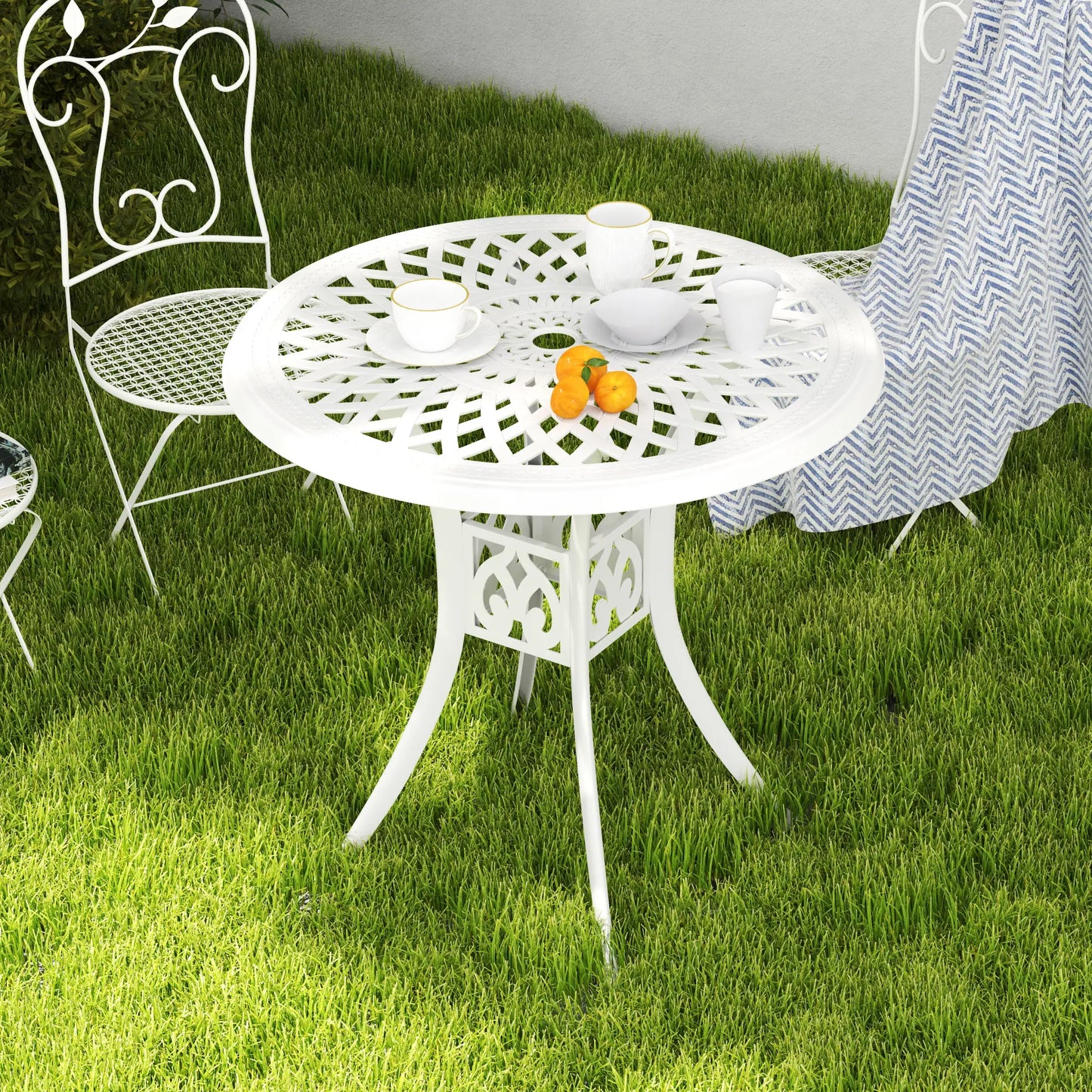 30-Inch Round Patio Dining Table, Cast Aluminium Outdoor Bistro Table, White Patio Dining Tables at Gallery Canada